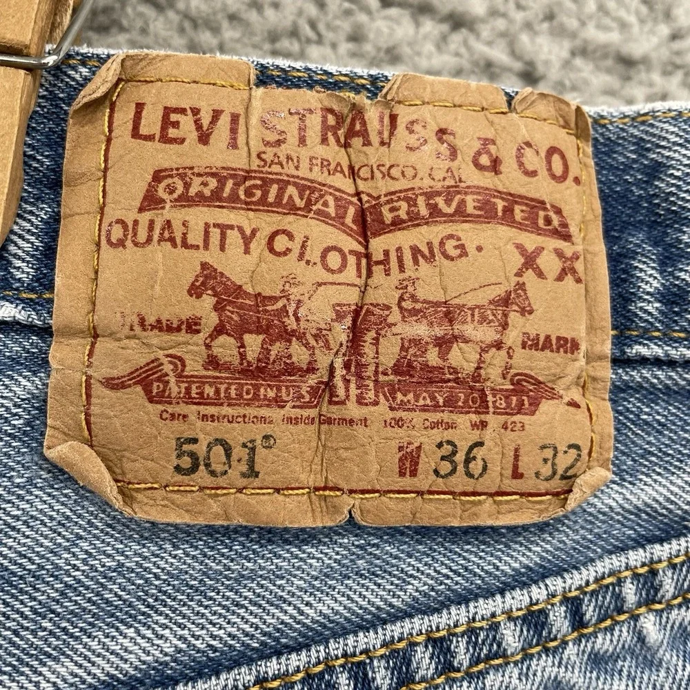 Levis 501 Jeans Mens 34x30* Blue Whisker Denim Button Fly 90s Streetwear Skate‎